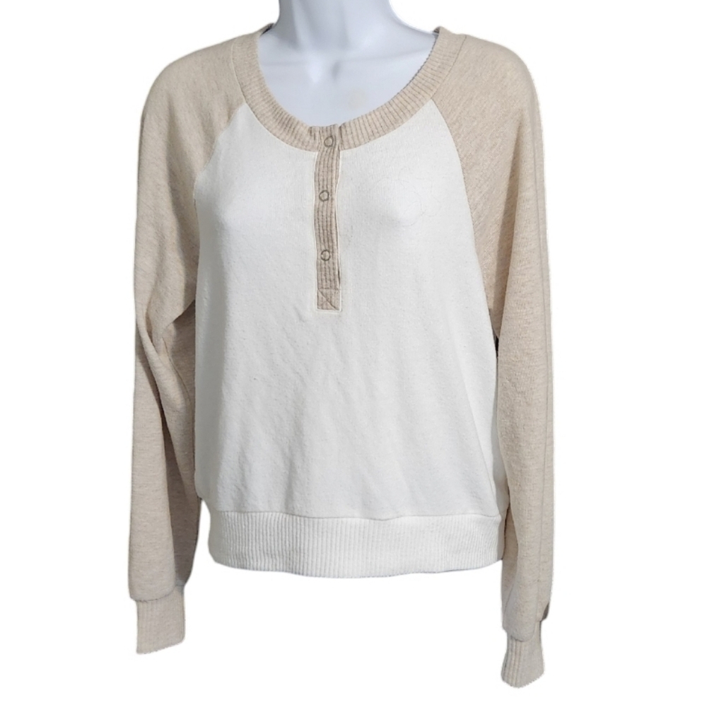 Red Haute Women's Cream and Tan Henley Sweater Top